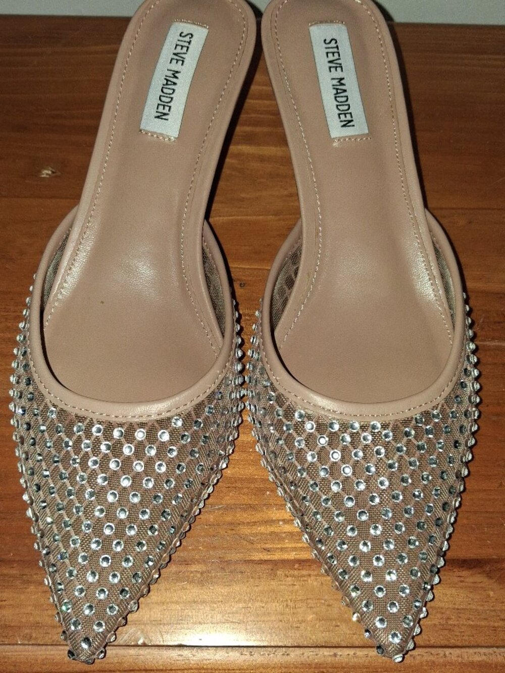 Steve Madden Rhinestone Pointed Toe Mules Sparkly Heels Size 8.5M